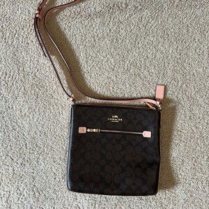 Coach Rowan File Bag, Signature Canvas and Shell Pink Trim